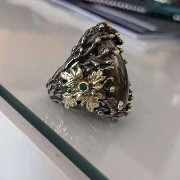 Artisan ring, size 7, silver platted, stone Labradorite, size apx. 3x2 cm - Picture 6 of 9